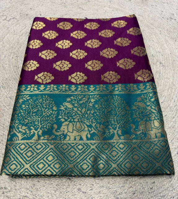 Women's Jacquard Printed Saree With Unstitched Blouse 5.5Mtr (Purple)