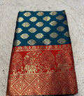 Women's Jacquard Printed Saree With Unstitched Blouse 5.5Mtr (Teal)