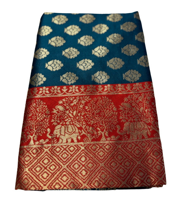 Women's Jacquard Printed Saree With Unstitched Blouse 5.5Mtr (Teal)