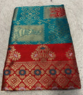 Women's Jacquard Printed Saree With Unstitched Blouse 5.5Mtr (Teal)