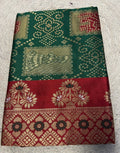 Women's Jacquard Printed Saree With Unstitched Blouse 5.5Mtr (Dark Green)
