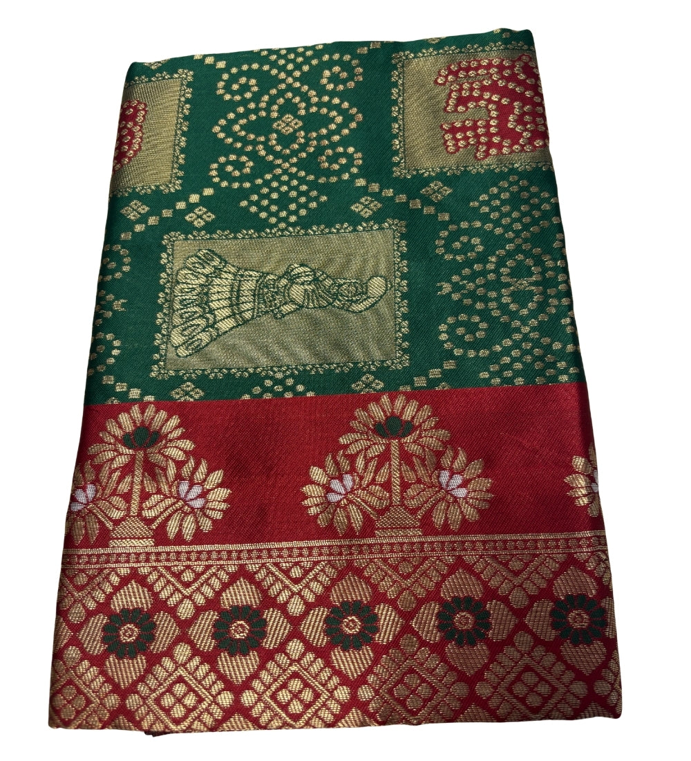Women's Jacquard Printed Saree With Unstitched Blouse 5.5Mtr (Dark Green)