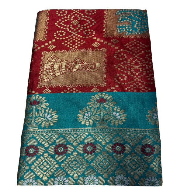 Women's Jacquard Printed Saree With Unstitched Blouse 5.5Mtr (Maroon)