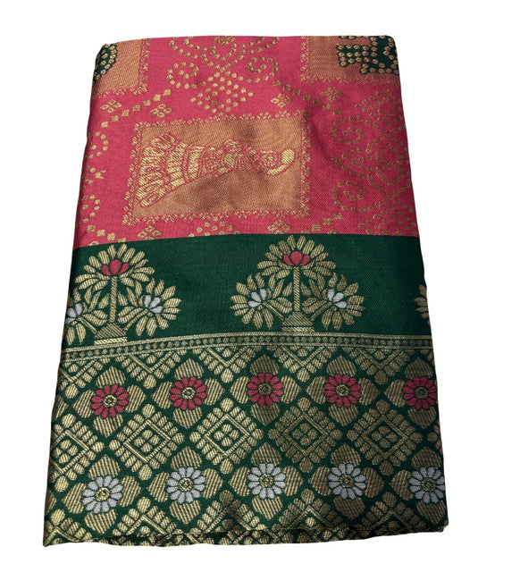 Women's Jacquard Printed Saree With Unstitched Blouse 5.5Mtr (Pink)
