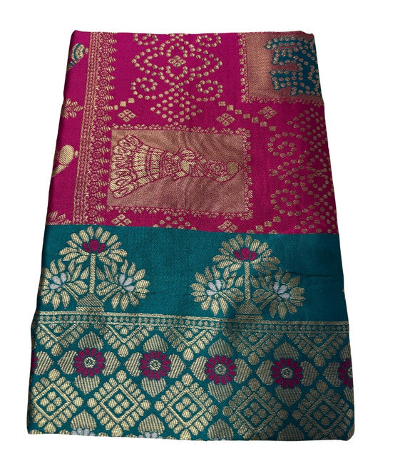 Women's Jacquard Printed Saree With Unstitched Blouse 5.5Mtr (Magenta)