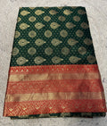 Women's Jacquard Printed Saree With Unstitched Blouse 5.5Mtr (Bottle Green)