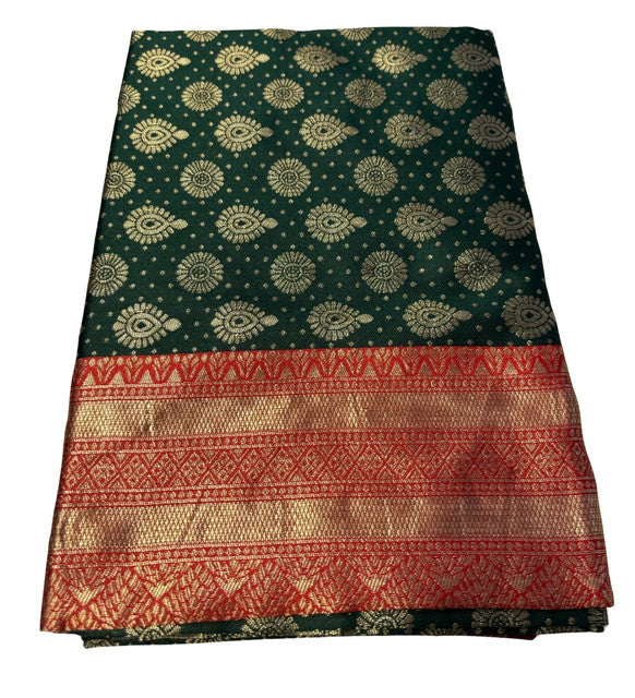 Women's Jacquard Printed Saree With Unstitched Blouse 5.5Mtr (Bottle Green)