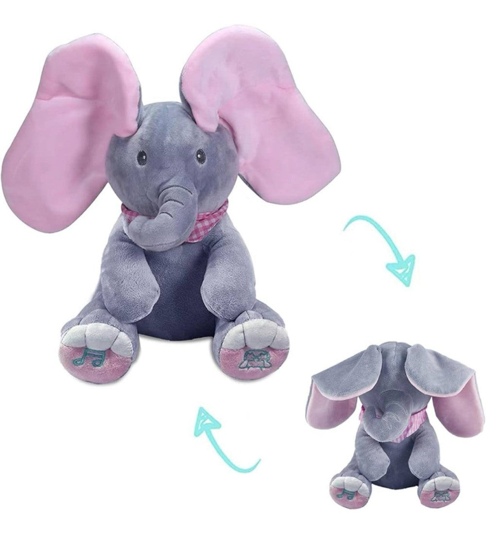 Generic Wool Peek-a-Boo Musical Elephant Plush Toy (Grey-Pink)