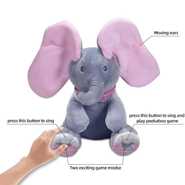 Generic Wool Peek-a-Boo Musical Elephant Plush Toy (Grey-Pink)