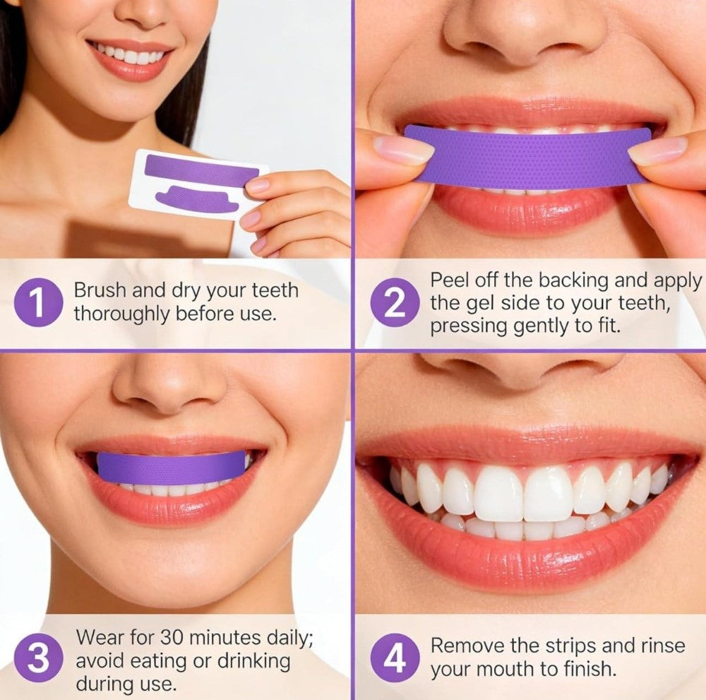 Fluoride Free Teeth Whitening Strips 7 Pieces Set (Purple)