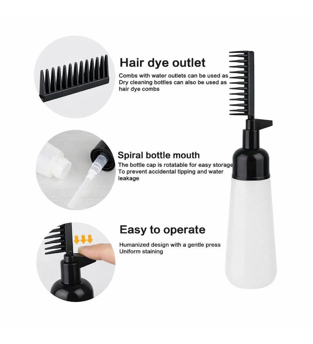 Generic Plastic Root Comb Hair Dye Applicator Bottle (Black)