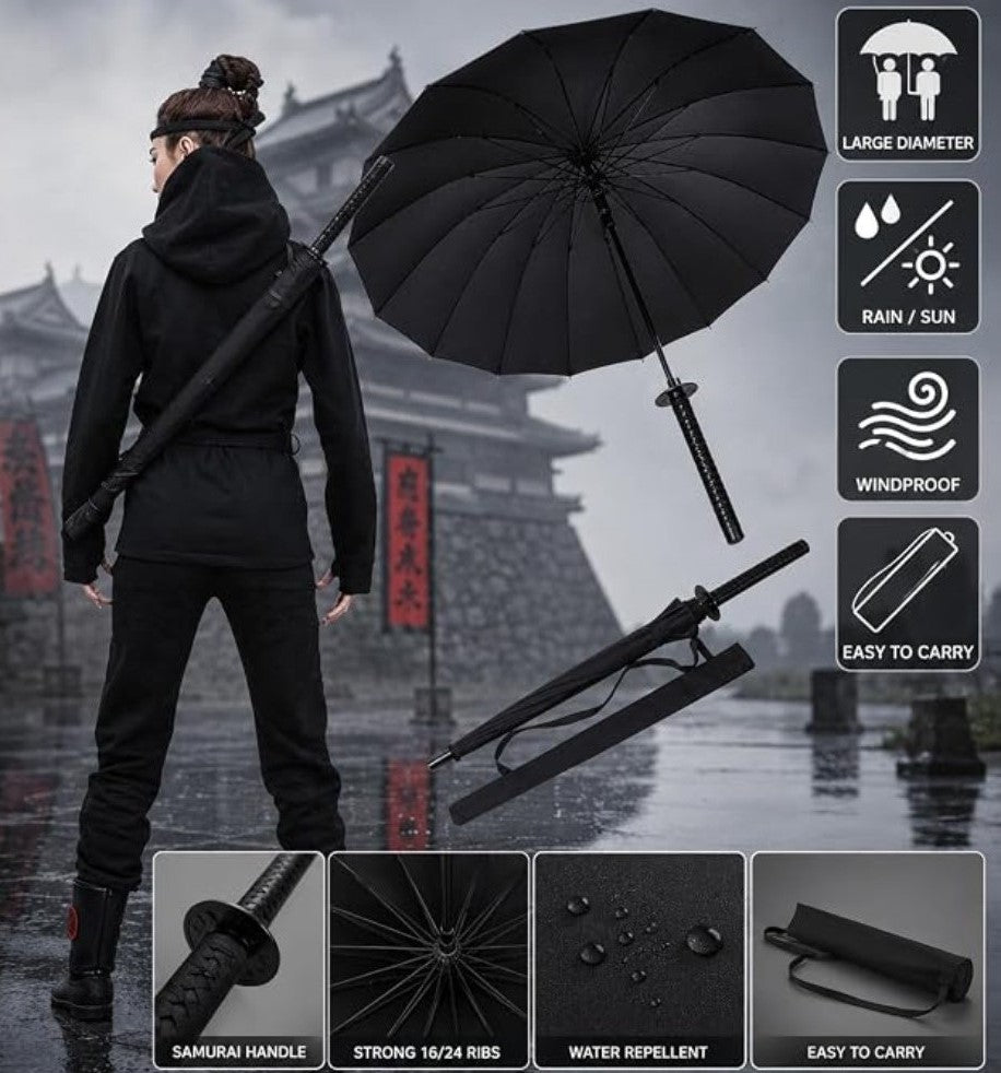 Metal-Plastic Katana Umbrella (Black)