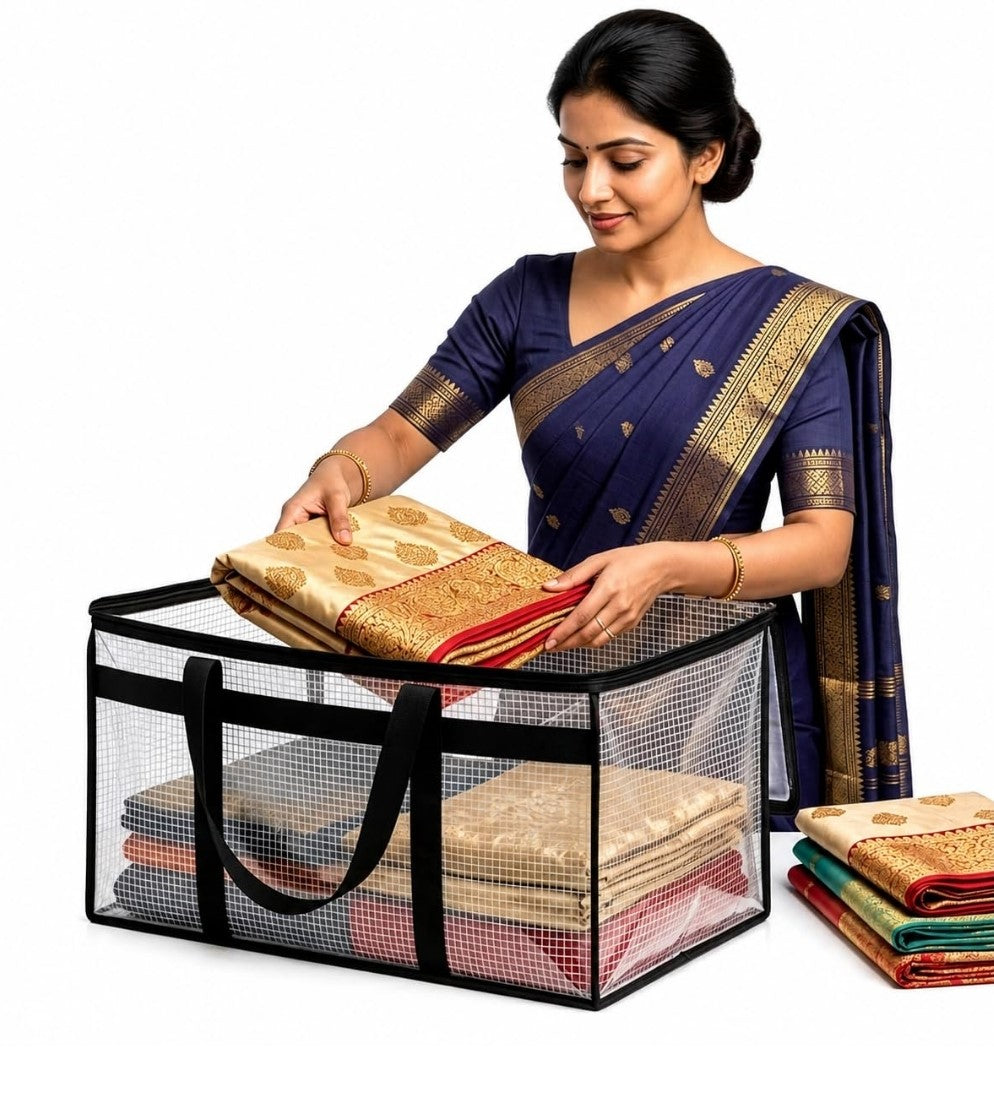 Acrylic Transparent Storage Bag with Zip & Handle (Transparent)