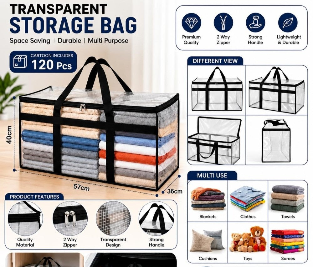 Acrylic Transparent Storage Bag with Zip & Handle (Transparent)