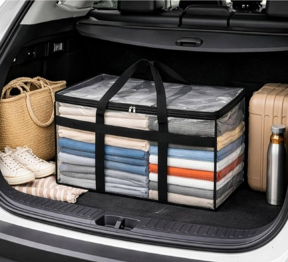 Acrylic Transparent Storage Bag with Zip & Handle (Transparent)