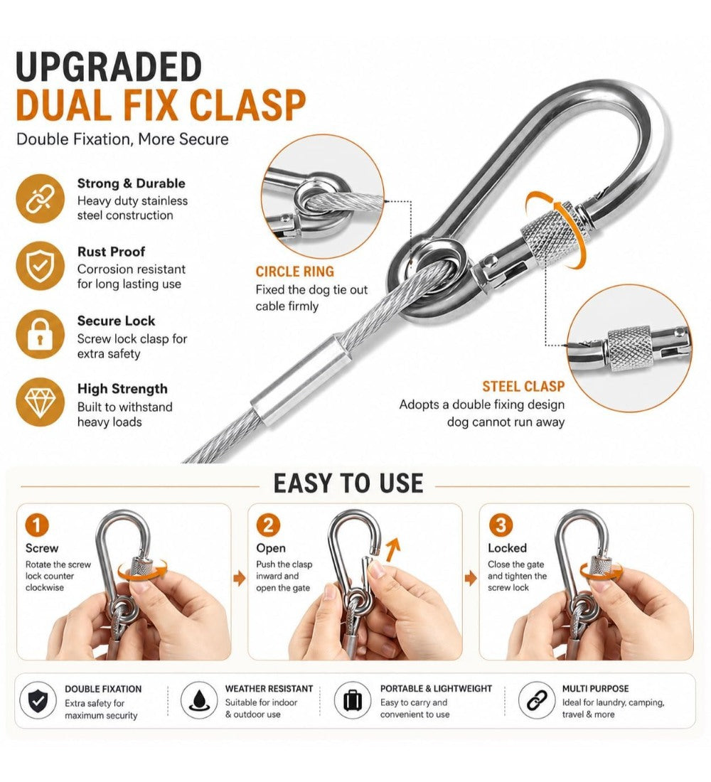 Generic Stainless Steel Clothes Drying Rope With Hooks 10 Meter (Silver)