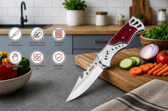Generic Stainless Steel, Wood Knife With Wooden Handle (Silver-Brown)