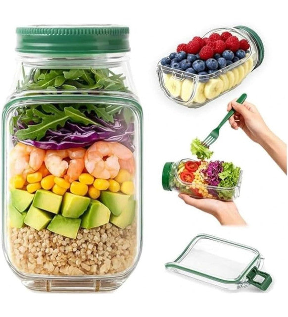 Plastic Salad Container With Dressing Cup (Green)