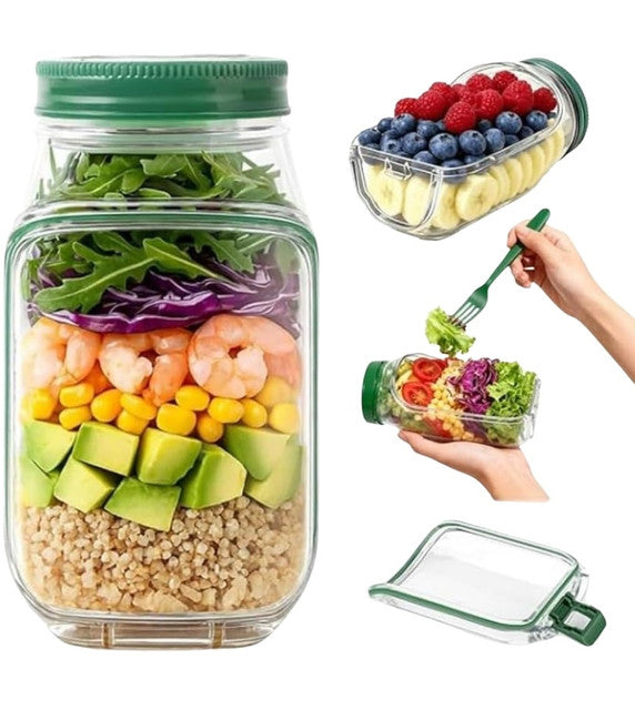 Plastic Salad Container With Dressing Cup (Green)