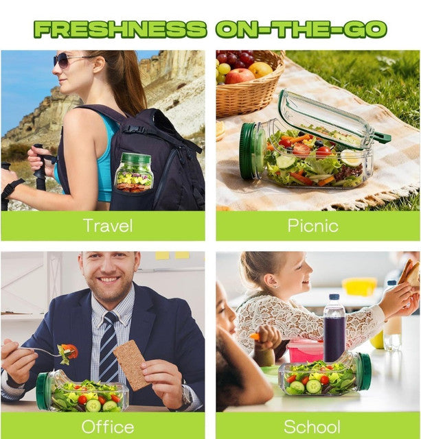 Plastic Salad Container With Dressing Cup (Green)