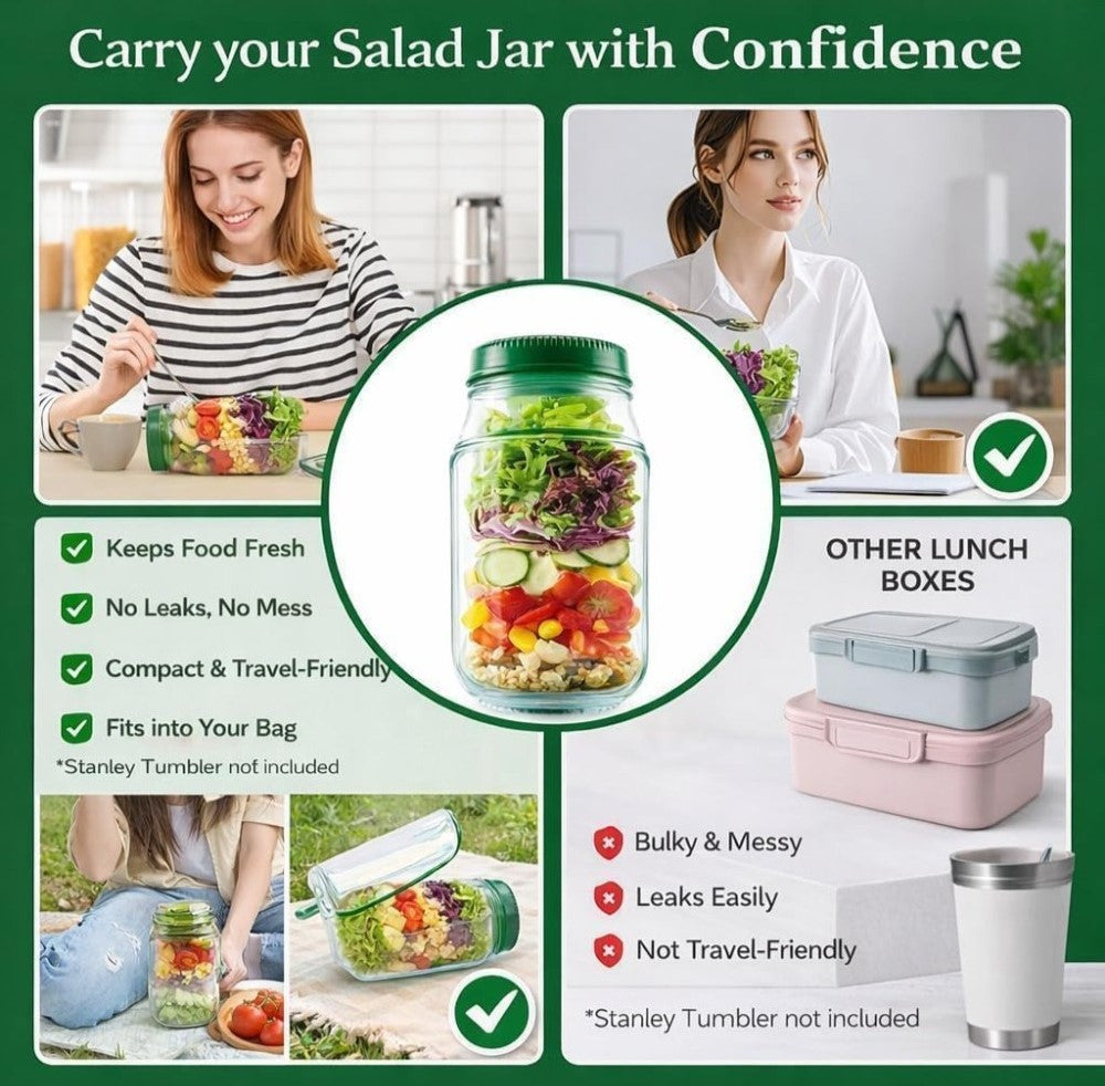 Plastic Salad Container With Dressing Cup (Green)