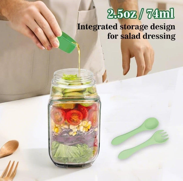 Plastic Salad Container With Dressing Cup (Green)