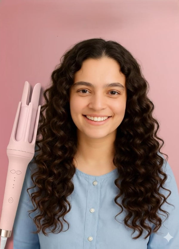 Plastic-Stainless Steel Automatic Hair Curler (Pink)