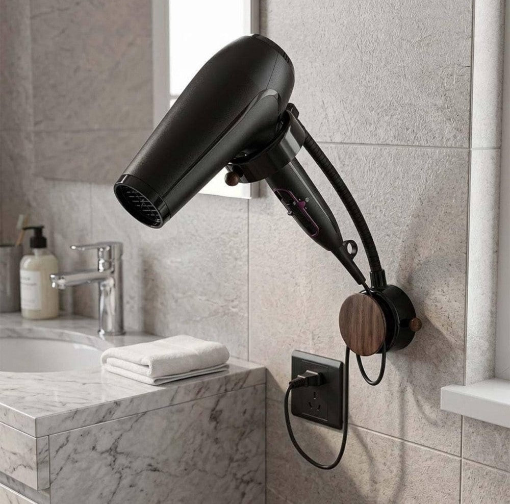 Wood-Plastic Hair Dryer Holder (Black)