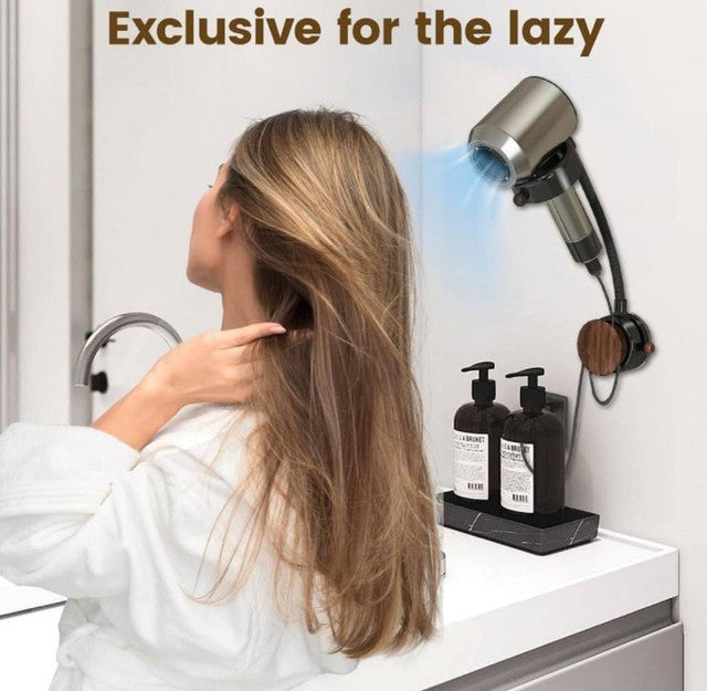 Wood-Plastic Hair Dryer Holder (Black)