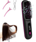 Generic Plastic Cordless Hair Straightener Brush (Black-Pink)