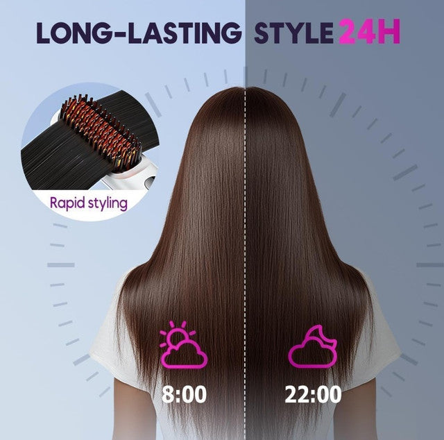Generic Plastic Cordless Hair Straightener Brush (Black-Pink)