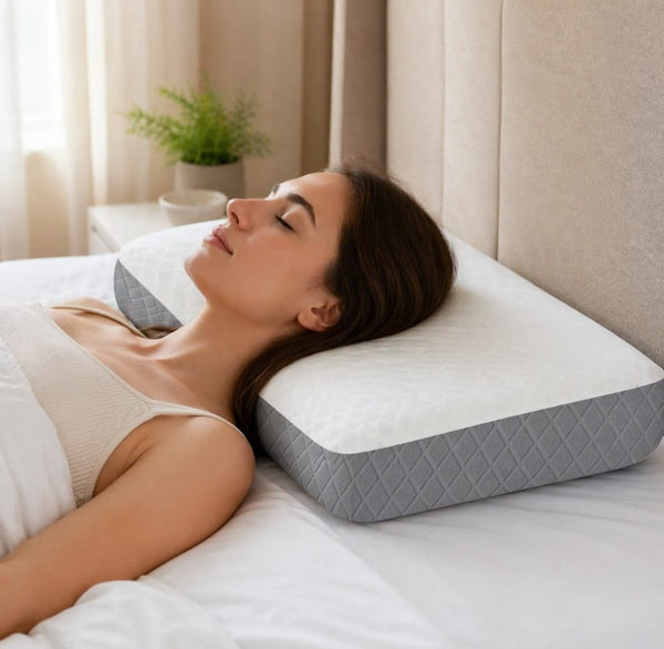 Memory Foam Orthopedic Memory Foam Pillow For Sleeping (White-Grey)