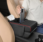 Faux Leather 5-In-1 Car Arm Rest Cushion With Cup Holder (Black-Red)