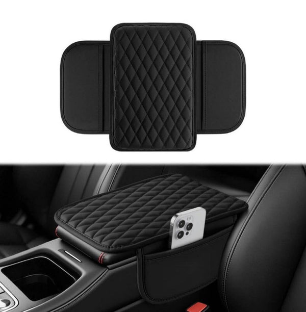 Leather Car Armrest Cushion Cover (Black)