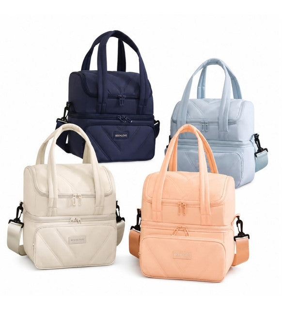 Generic Cotton Dual Zipper Lunch Bag (Multicolor)