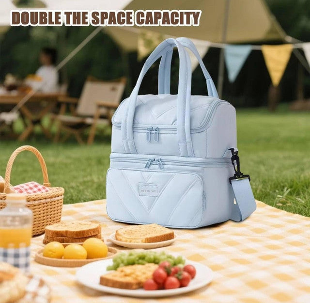 Generic Cotton Dual Zipper Lunch Bag (Multicolor)