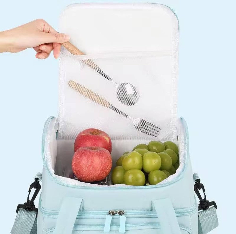 Generic Cotton Dual Zipper Lunch Bag (Multicolor)