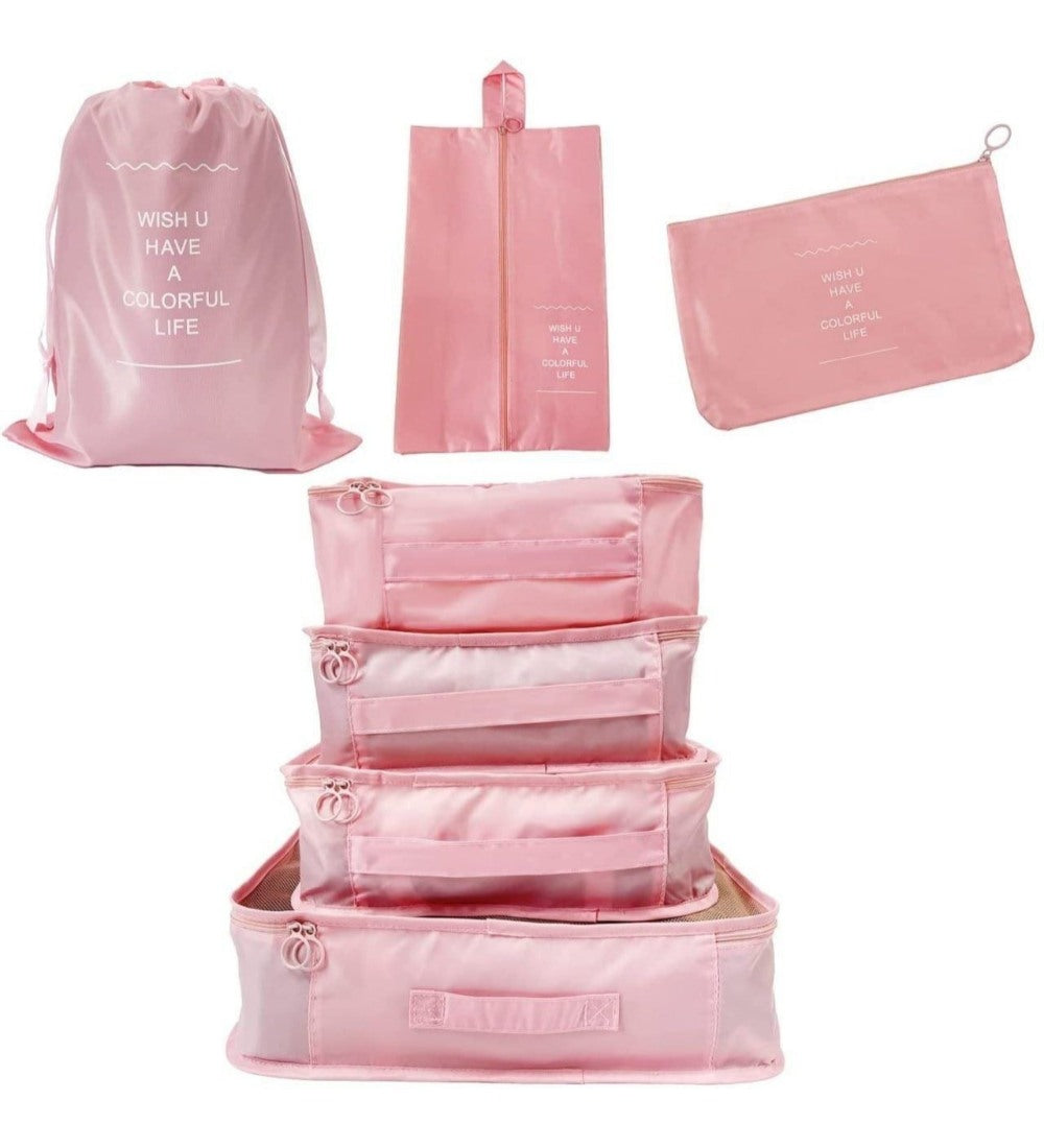 Generic Nylon 7 Pcs Travel Waterproof Storage Bag (Pink)