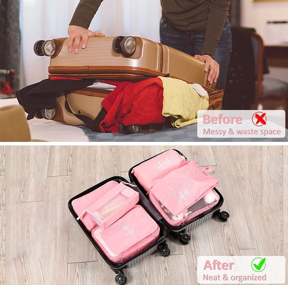 Generic Nylon 7 Pcs Travel Waterproof Storage Bag (Pink)