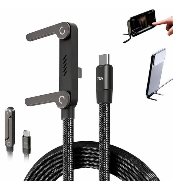 Aluminum Alloy 2-In-1 Invisible Holder Charger Cable (Black)