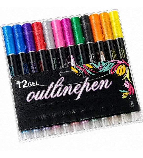 Generic Plastic 12 pieces set Gel Outliner Pens Set (Multicolor)