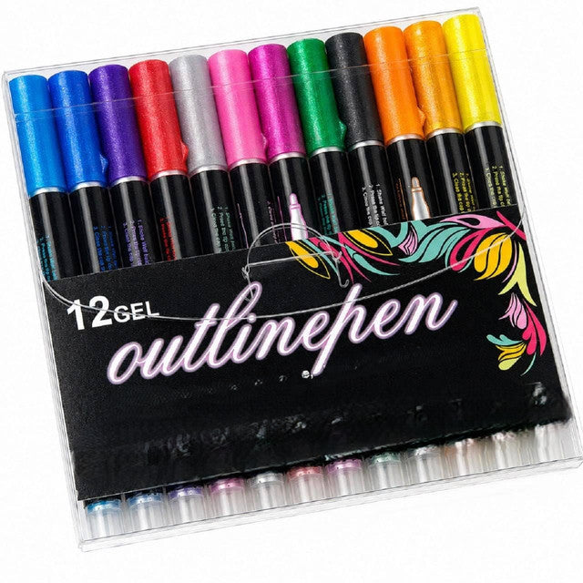 Generic Plastic 12 pieces set Gel Outliner Pens Set (Multicolor)