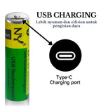 Steel 2 pieces set Type C Rechargeable Batteries (Green-Yellow)