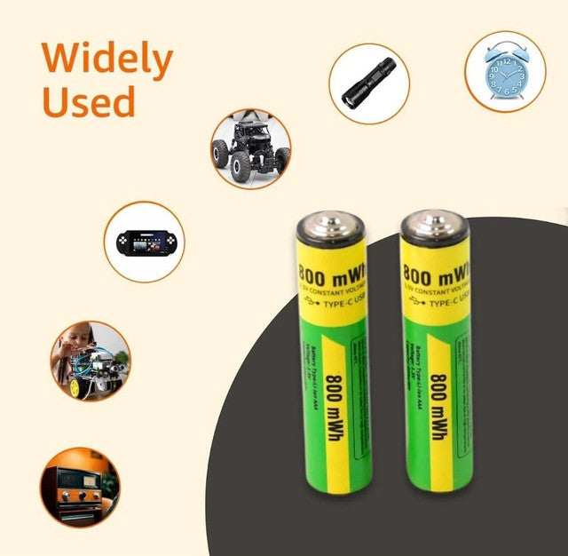 Generic Steel 2 pieces set Type C Rechargeable Batteries (Green-Yellow)