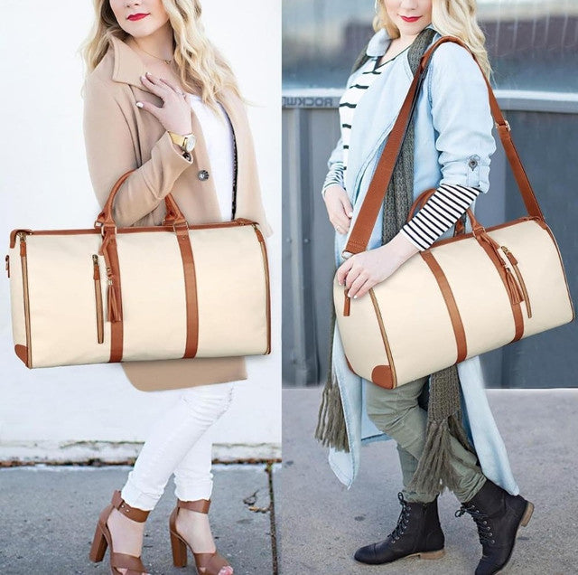 Generic Faux Leather 2-In-1 Convertible Travel Bag (Beige)