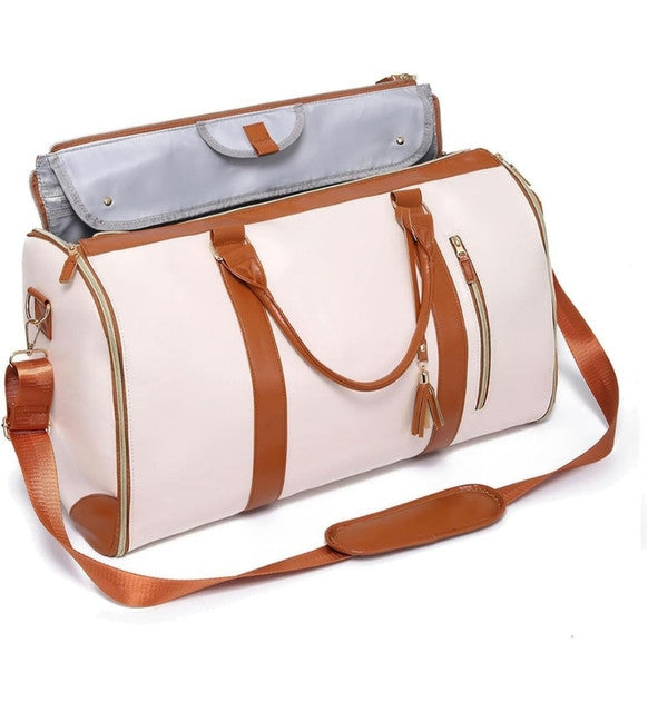 Generic Faux Leather 2-In-1 Convertible Travel Bag (Beige)
