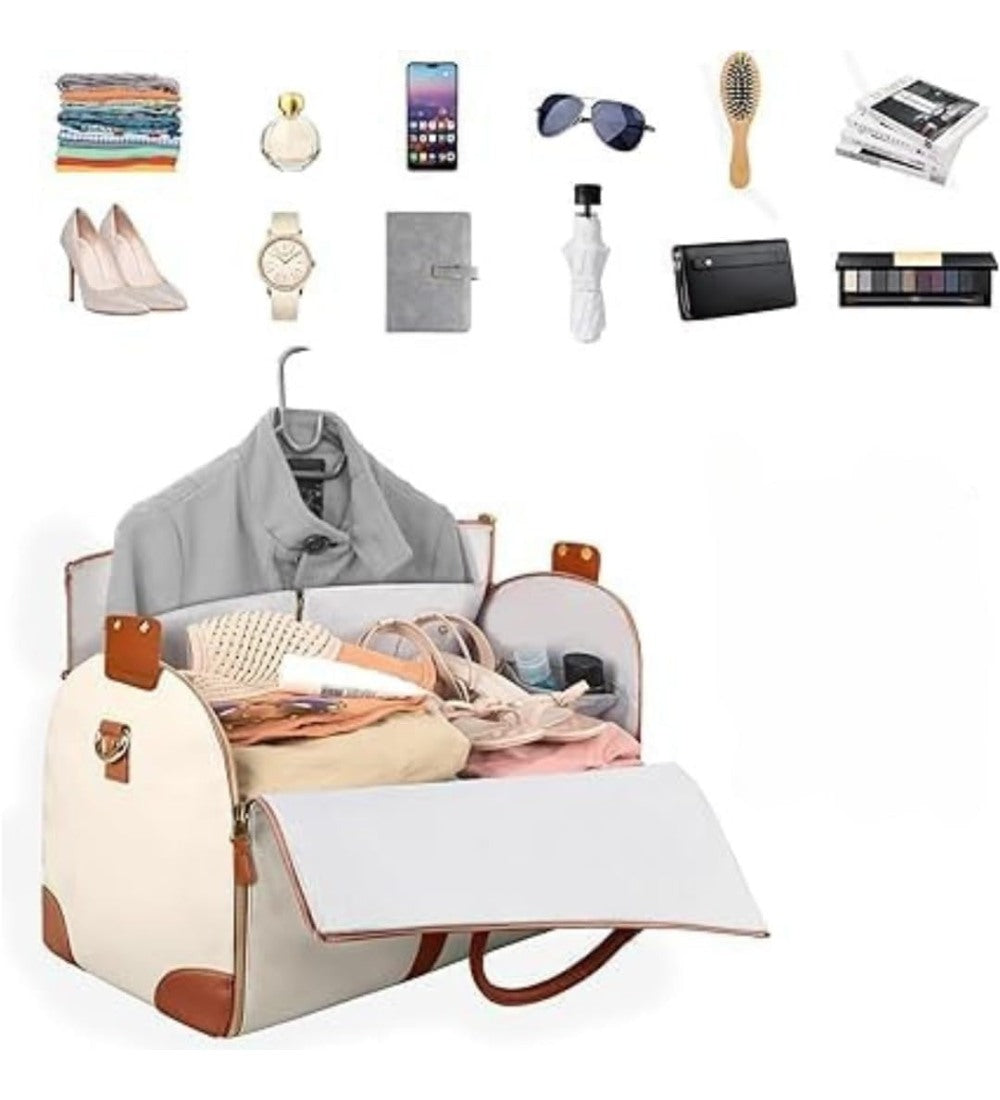 Generic Faux Leather 2-In-1 Convertible Travel Bag (Beige)