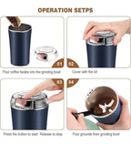 Plastic-Stainless Steel Electric Coffee Bean Grinder (Navy Blue)