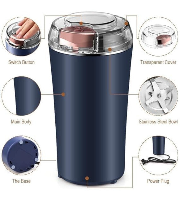 Generic Plastic-Stainless Steel Electric Coffee Bean Grinder (Navy Blue)