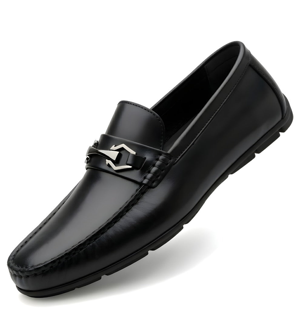 Men's Synthetic Leather Solid Slip-On Casual Loafers With Metal Bit (Black)